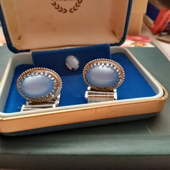 Hickok Sky Blue Tie Pin And Cuff Links Gift Set Vintage - Picture 2 of 5
